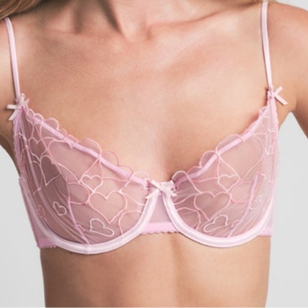 SKIMS Embroidered Tulle Bubble Gum Demi Bra 34D Limited Edition (SK0205)